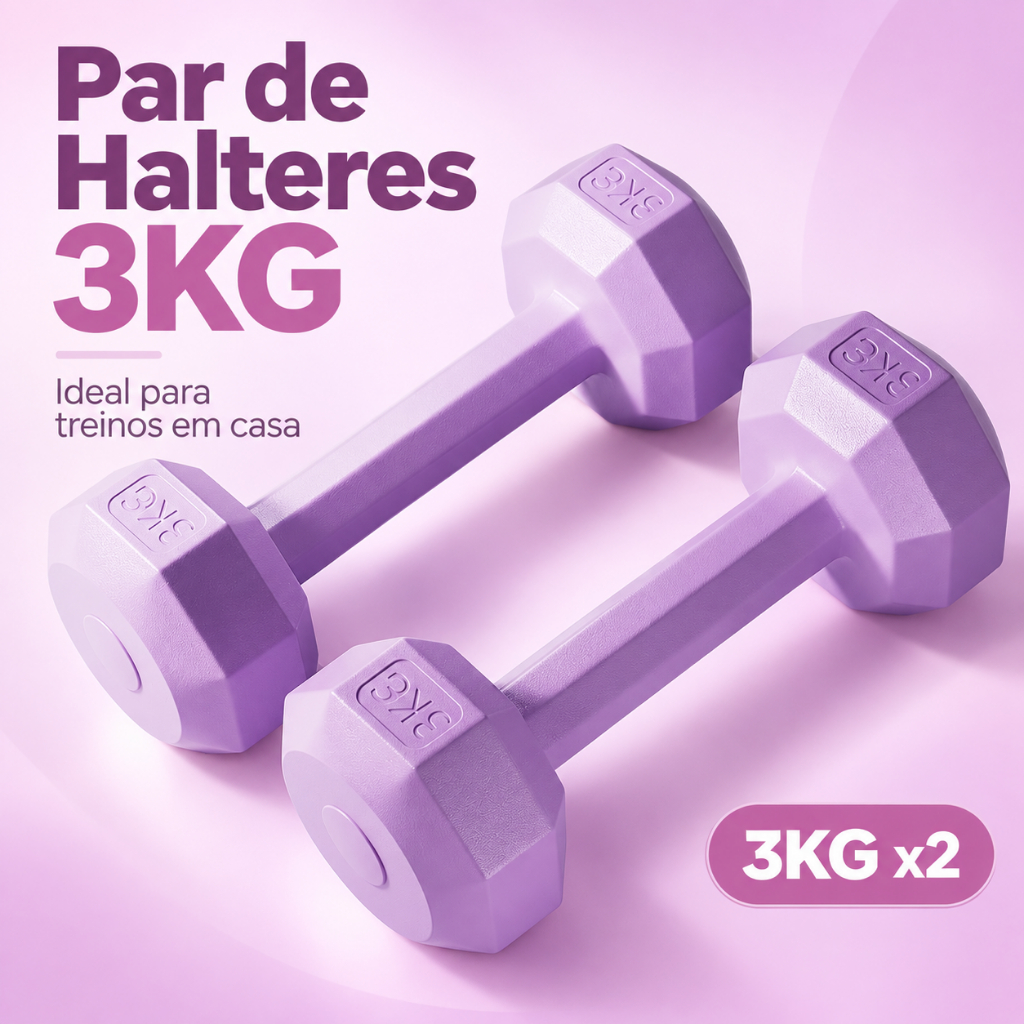 Par de Halteres Emborrachados 3kg Peso de Mão para Musculação Pilates Academia em Casa