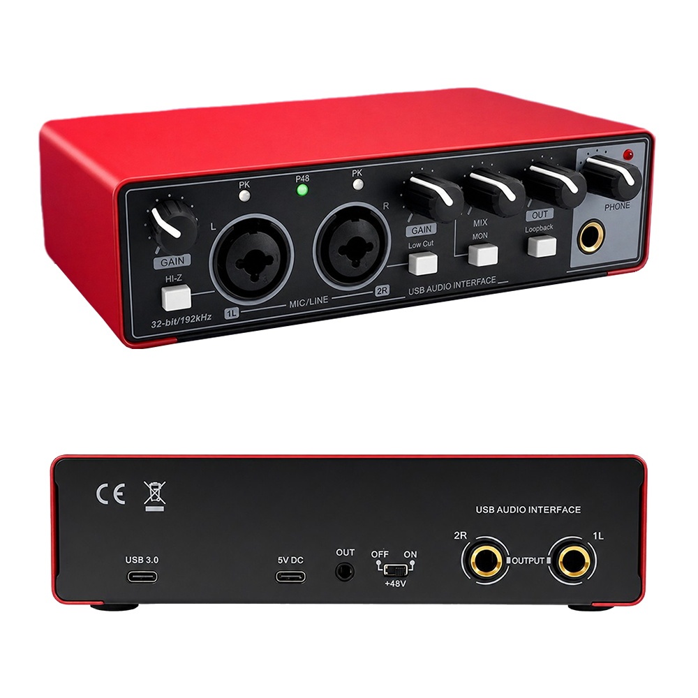 Interface De Áudio Para Gravação De Placa De Som Profissional Portátil Com Monitor De Loopback 48V Fantasma Guitarra De Equipamento Novo