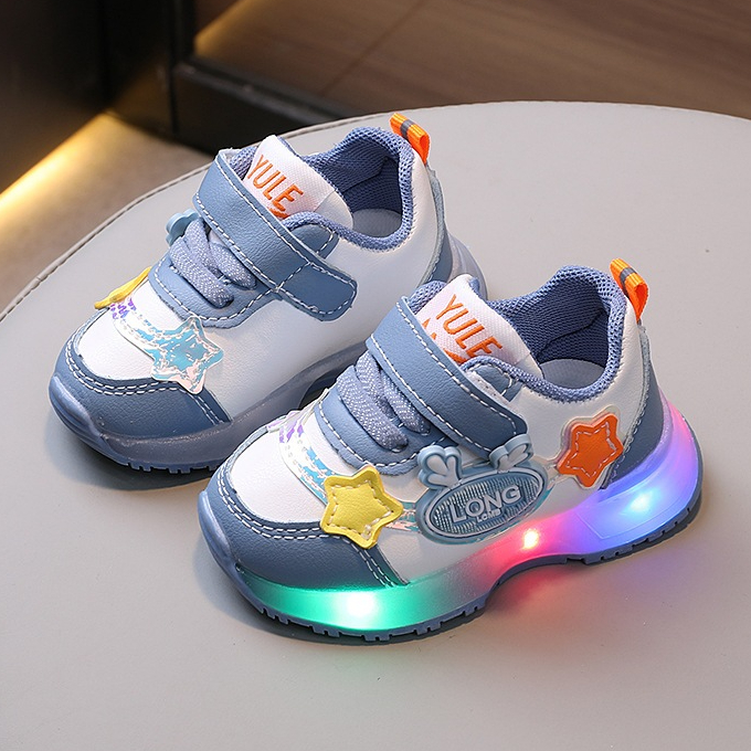 Tênis infantil menino sapatos de aprendizado Menina Moda Tênis com luzes de LED Leve e macio （0-2 anos）