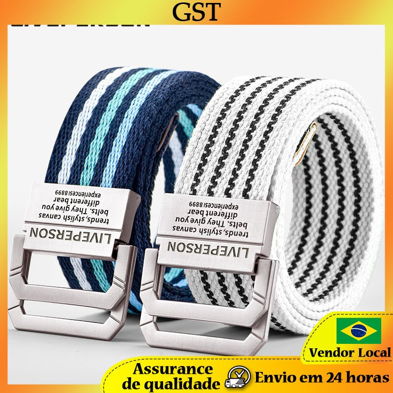 Cinto de lona com fivela de anel duplo estendido, cinto masculino, versão coreana, cinto Jeans adolescente