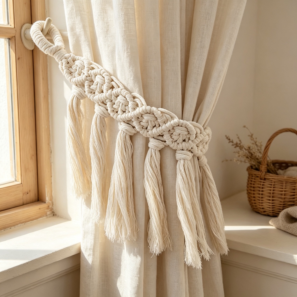 Tiebacks De Cortina De Macramê De Algodão Tecido À Mão , Suportes Boho Com Borlas , Decoração De Janela Minimalista Mode