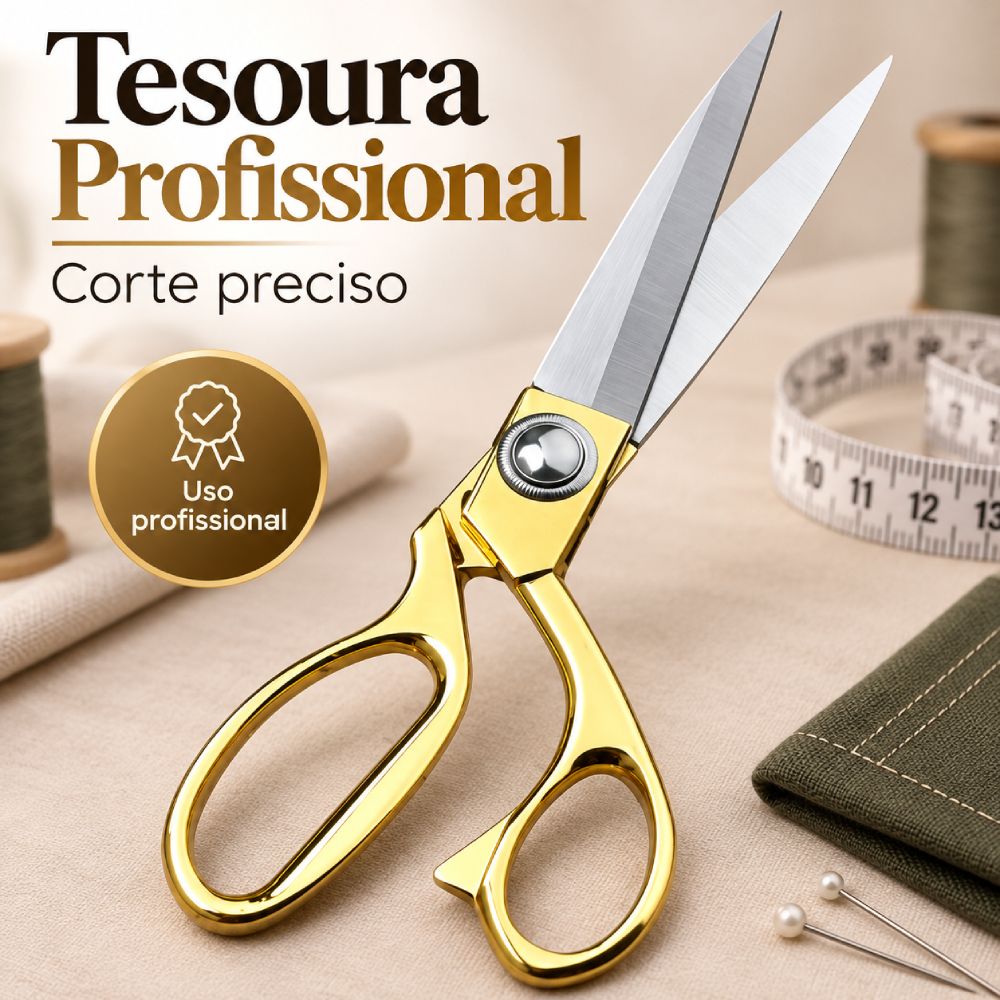 Tesoura Uso profissional dourada Prata para costureira - Tesoura Tapeceiro Forjada Alfaiate Crina
