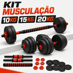 Kit Musculação 2 em 1 Halteres Ajustáveis 10/15/20kg Converte Barra para Academia em Casa