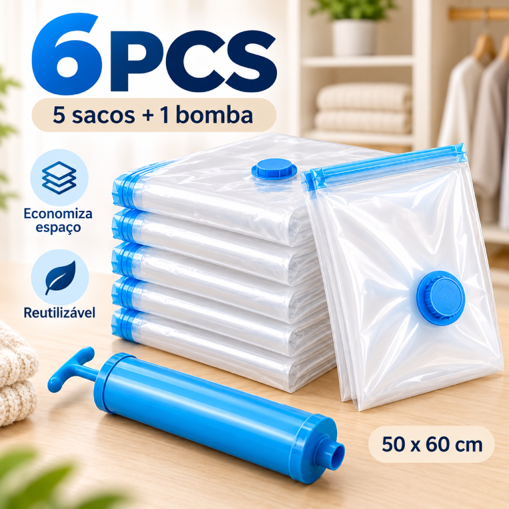 Kit 5 Saco Organizadore a Vácuo 50*60cm Bomba Manual Para Roupa Roupa Edredom Reutilizável