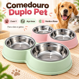 Comedouro e bebedouro inox Duplo para bicho de estimação cachorro ou gatos C/antiderrapante
