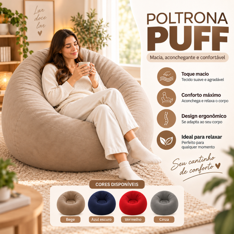 Poltrona Puff Inflável Descanso Casa Veludo Preguiçoso