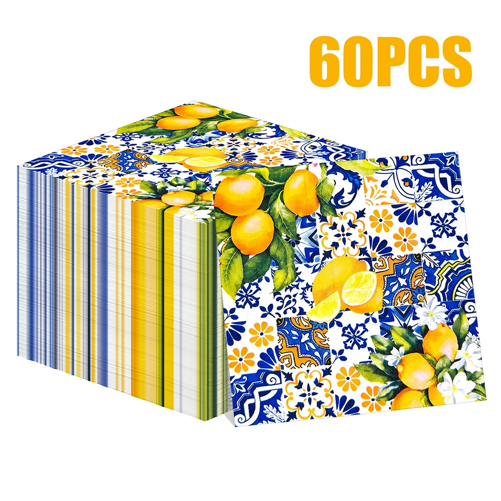 20/40/60 Peças Guardanapos Descartáveis De 2 Camadas – Padrão Limão Ideais Para Festas E Decoração De Mesa (13 X 13 Pole