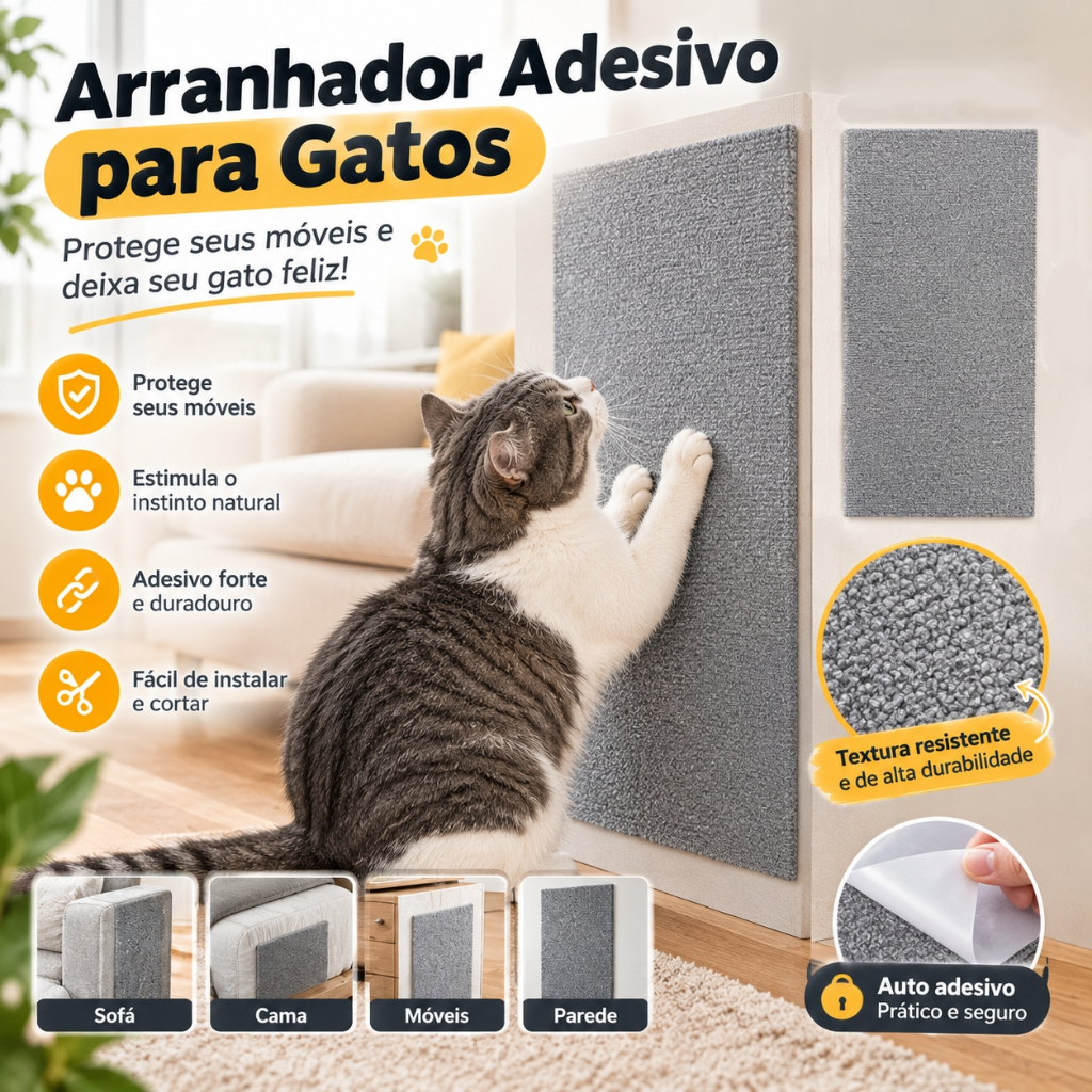Arranhador Adesivo para Gatos 30x60cm Protetor de Sofá, Cama, Parede e Móveis Autoadesivo Anti-arranhões