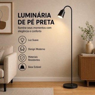 Luminária de Pé Design Moderno Base E27 Sem Lâmpada Inclusa para Quarto Sala de Estar e Escritório
