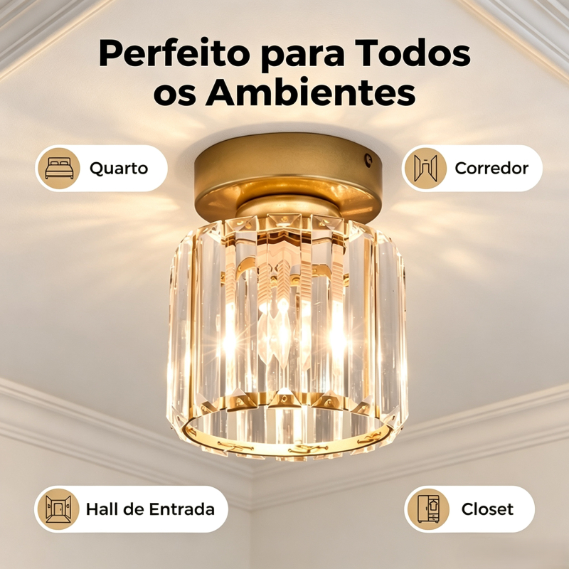 Luminária de Teto de Cristal LED Moderna Bivolt para Corredor, Varanda, Entrada e Sala de Banheiro, Decoração Elegante