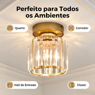 Luminária de Teto de Cristal LED Moderna Bivolt para Corredor, Varanda, Entrada e Sala de Banheiro, Decoração Elegante