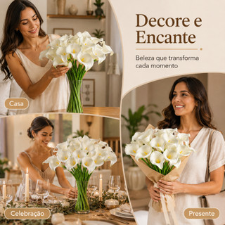 Kit 10 Flores Copo de Leite Artificial Toque Real Decoração