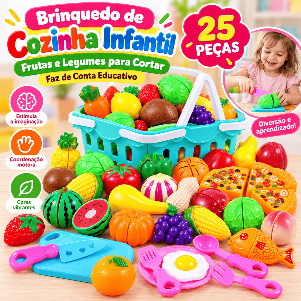 25 Peças Brinquedos de Cozinha Infantil Frutas e Legumes Educativos Modelo de Faz de Conta Presente de Natal