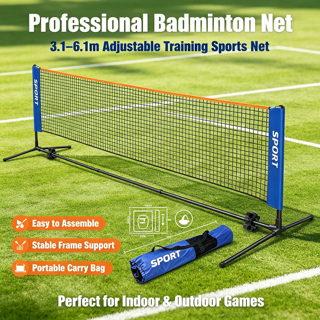 Resistente Rede de Badminton Profissional 3.1‑6.1m Fácil Montagem Malha Reforçada Para Treinamento e Lazer Externo