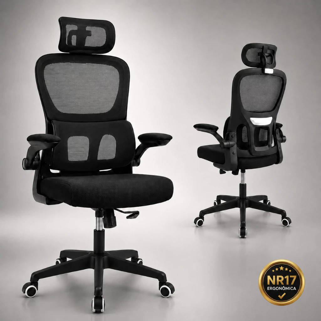 Cadeira de Escritório Ergonômica Executiva Mesh Premium Presidente 150Kg NR17 Com Apoio Lombar