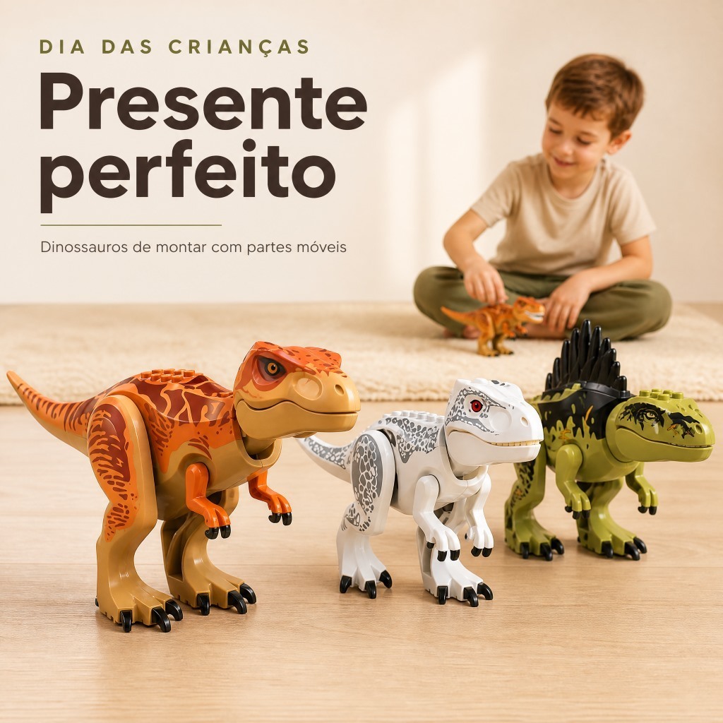 Blocos De Montar Dinossauro Brinquedo Educativo Kit Infantil Presente