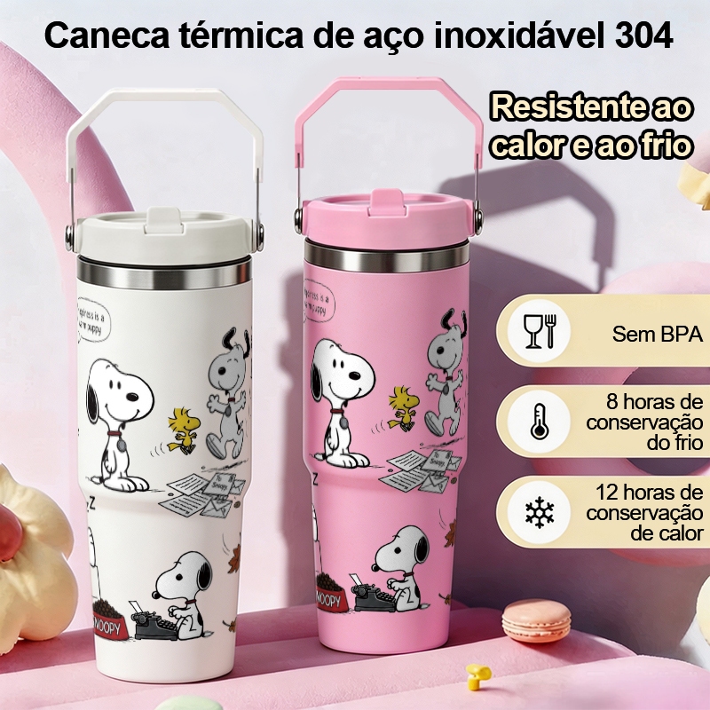Snoopy Cartoon Tumbler Copo De Água De Grande Capacidade 900ml Garrafa Térmica De Aço Inoxidável Com Alça