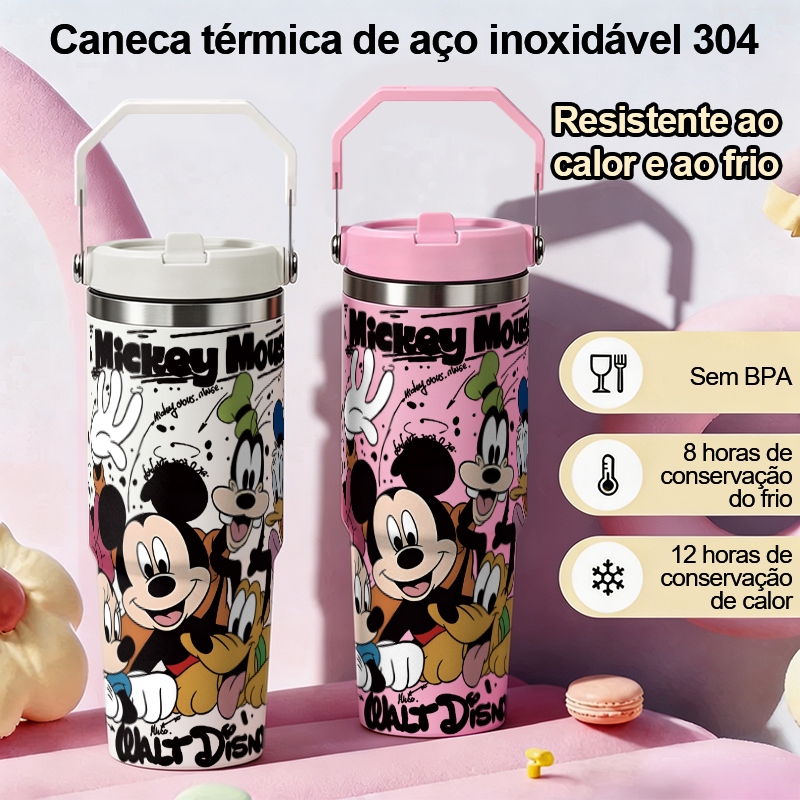 Copo De Desenho Animado Do Mickey Mouse Água De Grande Capacidade 900ml Garrafa Térmica De Aço Inoxidável Com Alça