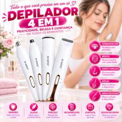 Depilador elétrico feminino 4 em 1, barbeador para remoção de pelos, corpo, pelos do nariz, pelos das axilas, barba reca