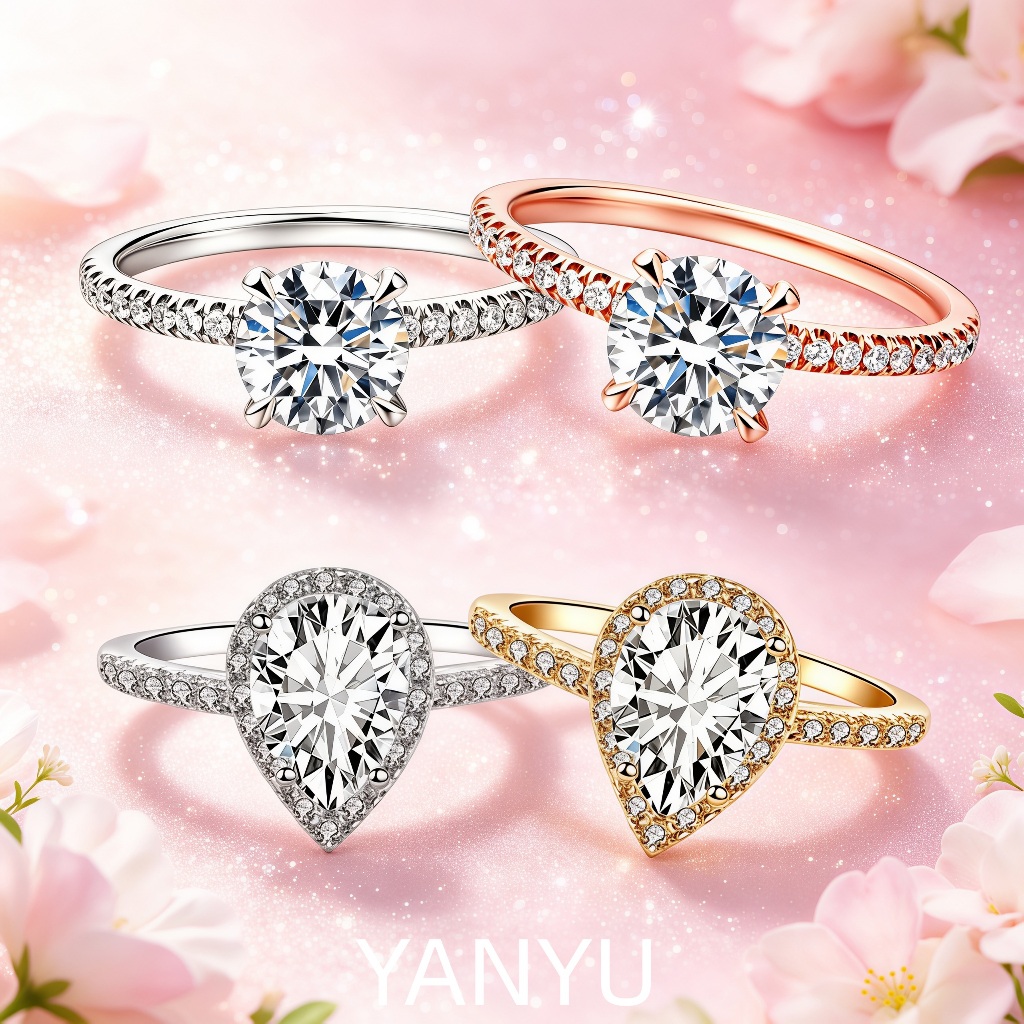 Anel feminino S925 prata clássico redondo diamante em forma de gota de água anel de proposta de diamante hipoalergênico