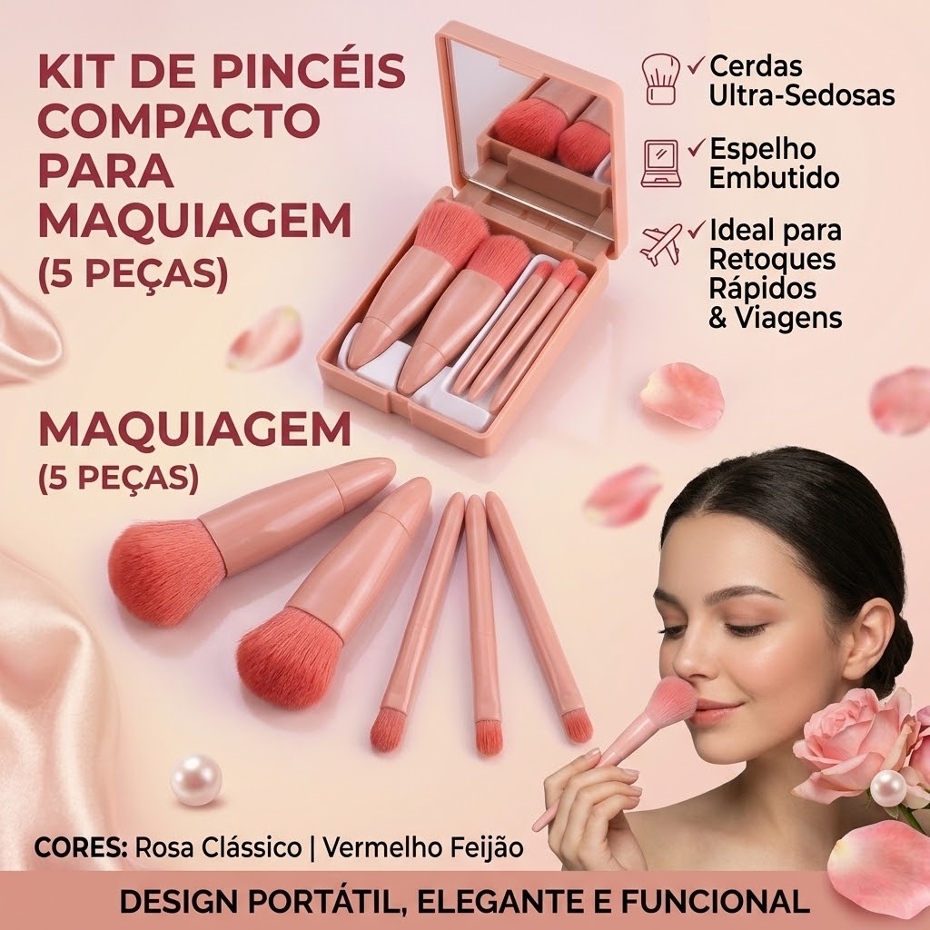 Pincel Maquiagem 6/12/30/50pcs 5 em 1 para Viagem com Espelho Portátil, kit Pincel Maquiagem,maquiagem coreana