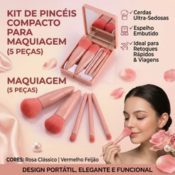 Pincel Maquiagem 6/12/30/50pcs 5 em 1 para Viagem com Espelho Portátil, kit Pincel Maquiagem,maquiagem coreana