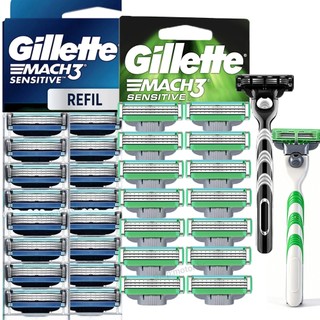 Lâminas de Barbear Gillette Mach3 Substituição da lâmina Pacote com 3 Lâminas de Camada Aloe Replacement Device for Skin