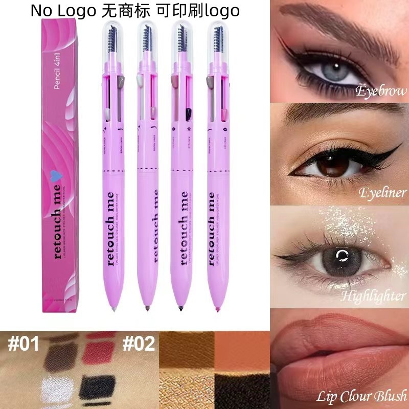 BEAUTY GLAZED 4 em 1 Lápis de maquiagem 4 cores Quatro cores Destaque Delineador labial Lápis de sobrancelha 4 em 1makeu