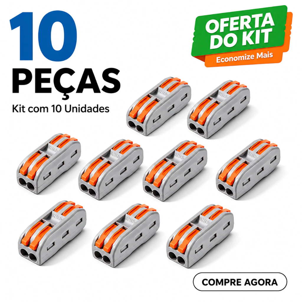 kit 10 un Conector Compacto Elétrico Emenda E Derivação