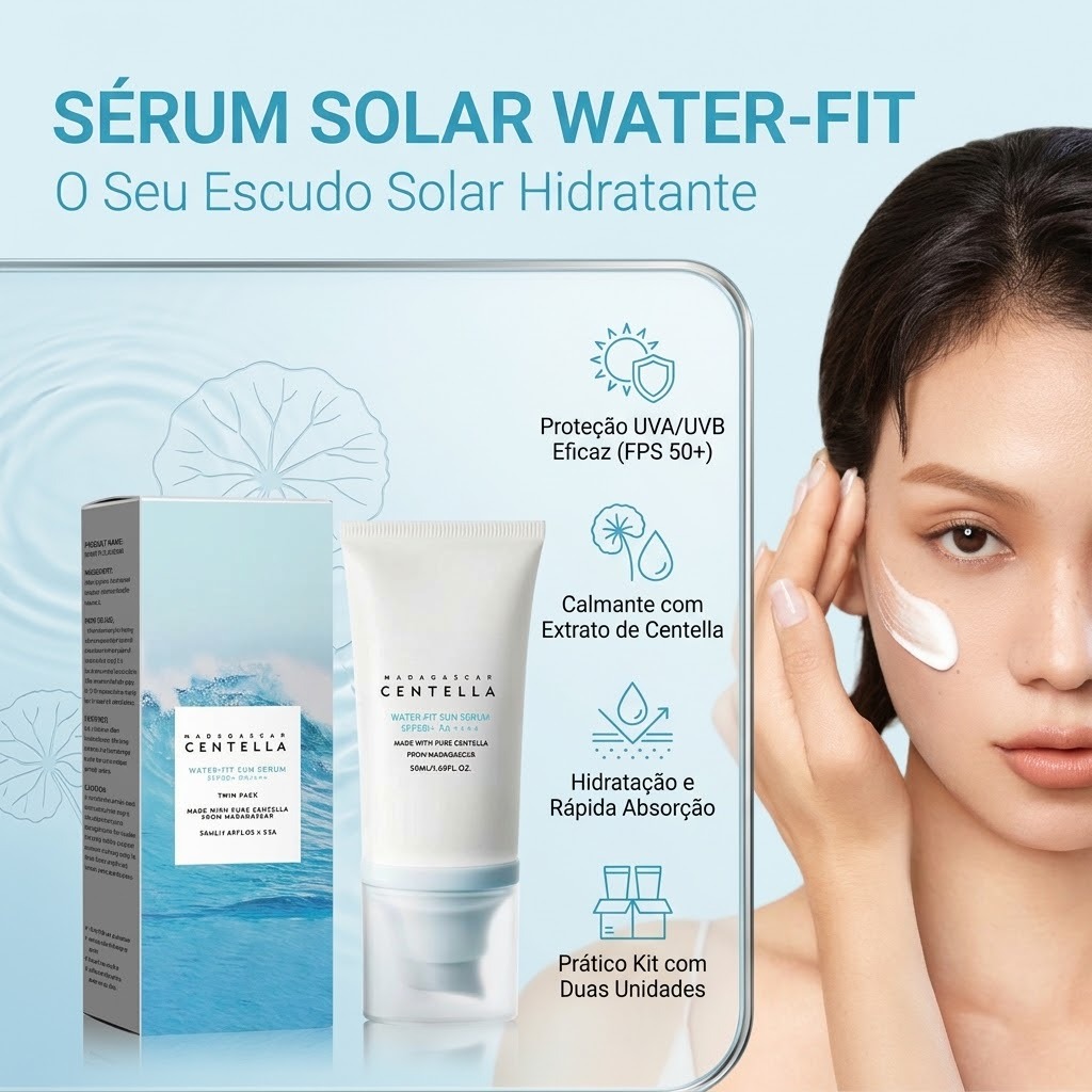 Protetor Solar FPS 50 Centella de Madagascar - Pele Sensível Ácido Hialurônico e Resistente à Água