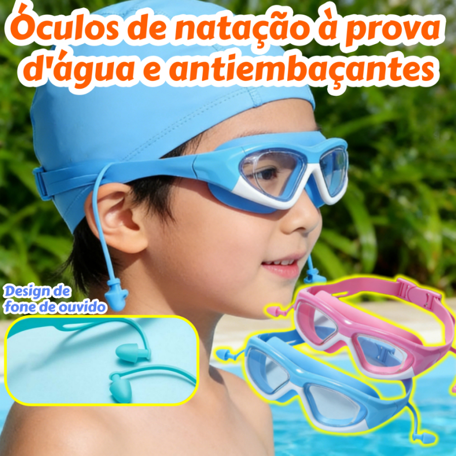Óculos de natação (com protetores de orelha) -à prova d'água, antiembaçante, HD, adequados para ambos os homens e mulher