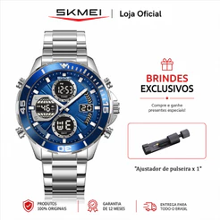 SKMEI 2621 Relógio Masculino Analógico Digital Esportivo Grande com Cronômetro Alarme e Dois Fusos Horários