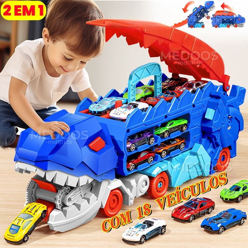 Kit Infantis Grande Brinquedo Carrinho De Dinossauro Carros De Monster Truck Transformes Pista De Com 18 VeíCulos