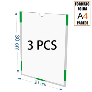 Kit 3 Suporte Display A4 em Acrílico Expositor de Avisos Porta Folha para Escritório e Loja