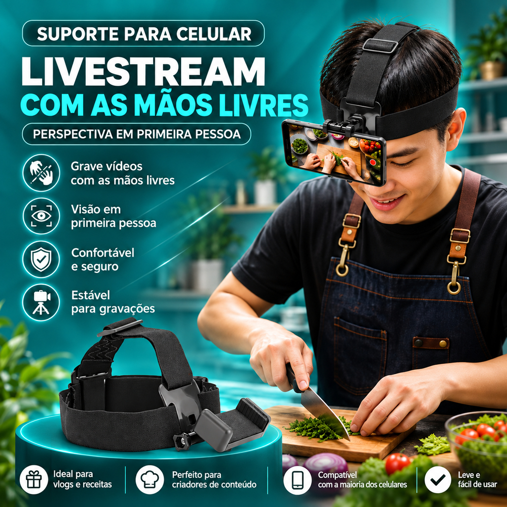 ABO Braet Montado Na Cabeça Ajustável Transmissão Ao Vivo Suporte Do Telefone Móvel Perspectiva De Primeira Pessoa Prese