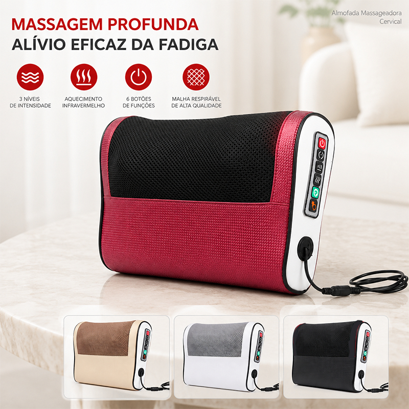 Massageador Pescoço e Ombros Elétrico Bivolt Portátil, Aquecimento Infravermelho 3 Níveis Intensidade, 4 Cores