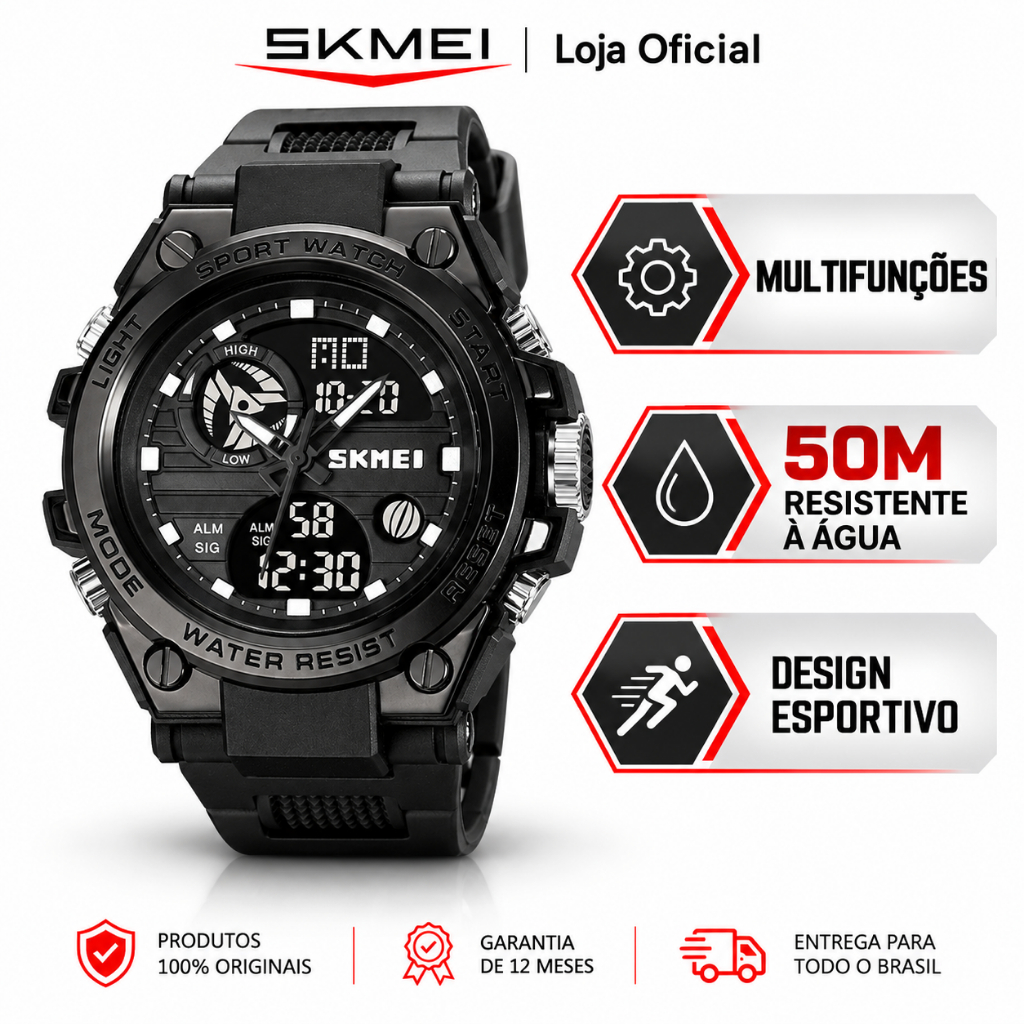 SKMEI 2031 Relógio Masculino Eletrônico Esportivo Ao Ar Livre Analógico Digital À Prova D'água