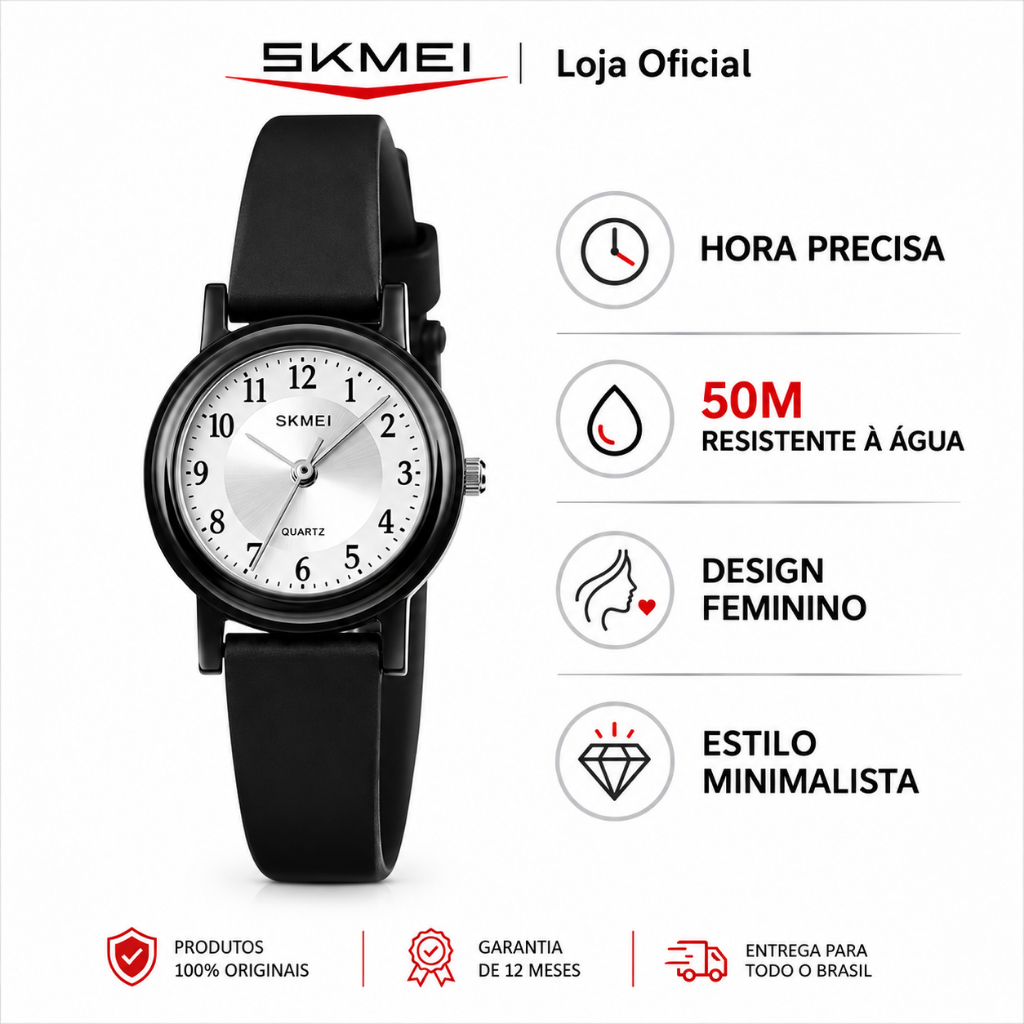 Skmei feminina relógio simples à prova d'água quartzo elegante pulseira confortável mostrador pequeno