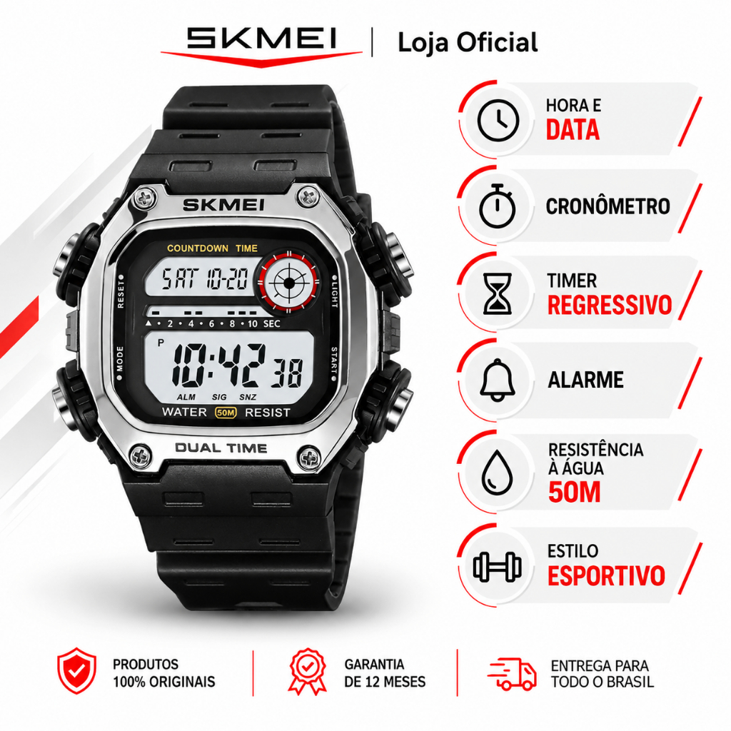 SKMEI 2126 Relógio Esportivo Digital LED À Prova D'água Relógios Digitais De Exterior