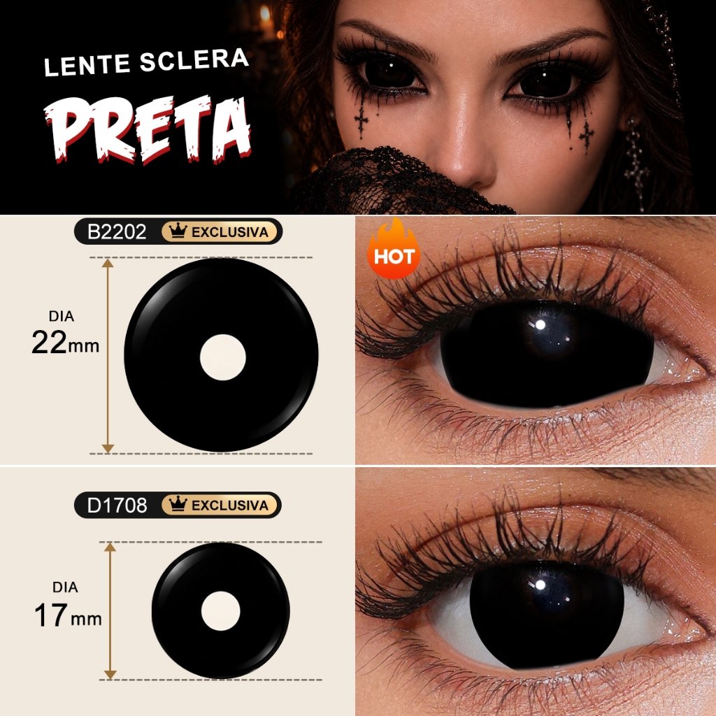 Pseyeche Lente Sclera 22mm Lentes DeContato Preta Cosplay Cosmeticos Para Maquiagem Olhos grandes