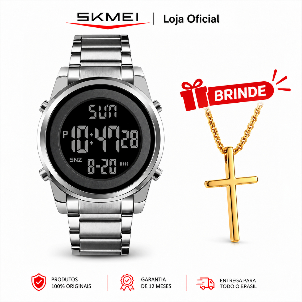 ✨✨✨SKMEI Relógio Masculino Digital Esportivo Aço Inoxidável LED Cronômetro Alarme Calendário à Prova de Respingos