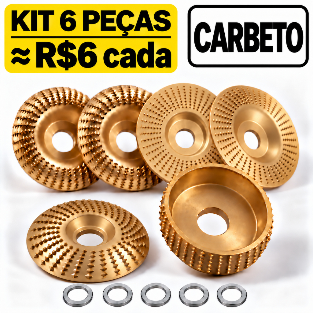 Kit 6 Discos de Desbaste para Madeira com Dentes para Esmerilhadeira