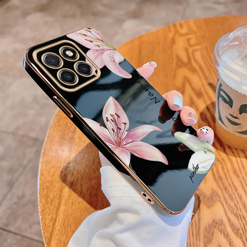 Capa De Telefone Para Honor X7d X8C X6C X6b X5c X5B Plus Caso Nome Personalizado Padrão Flor Brilhante Chapeamento Macia