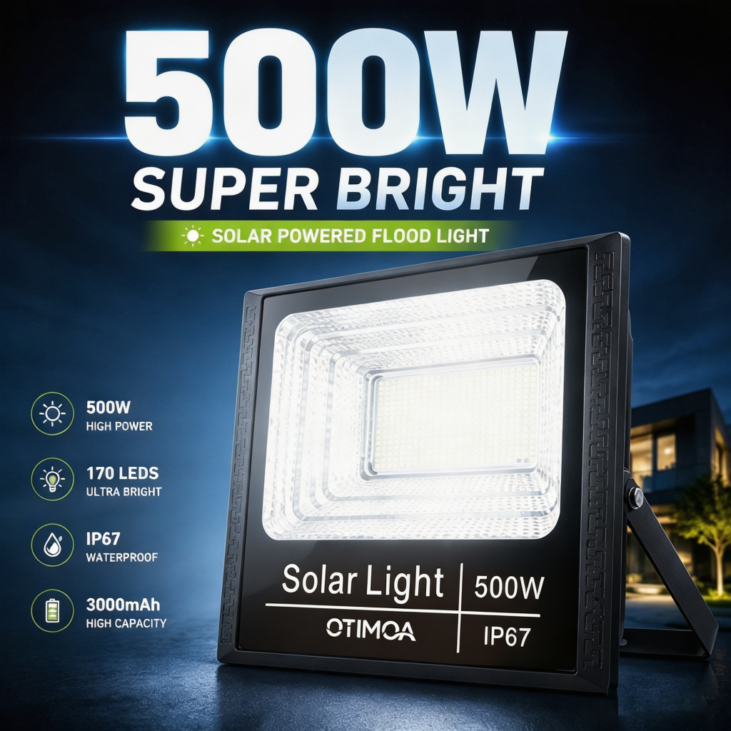 Holofote Solar LED 500W , Placa De Bateria À Prova D'água IP67 , Preto , Iluminação Externa