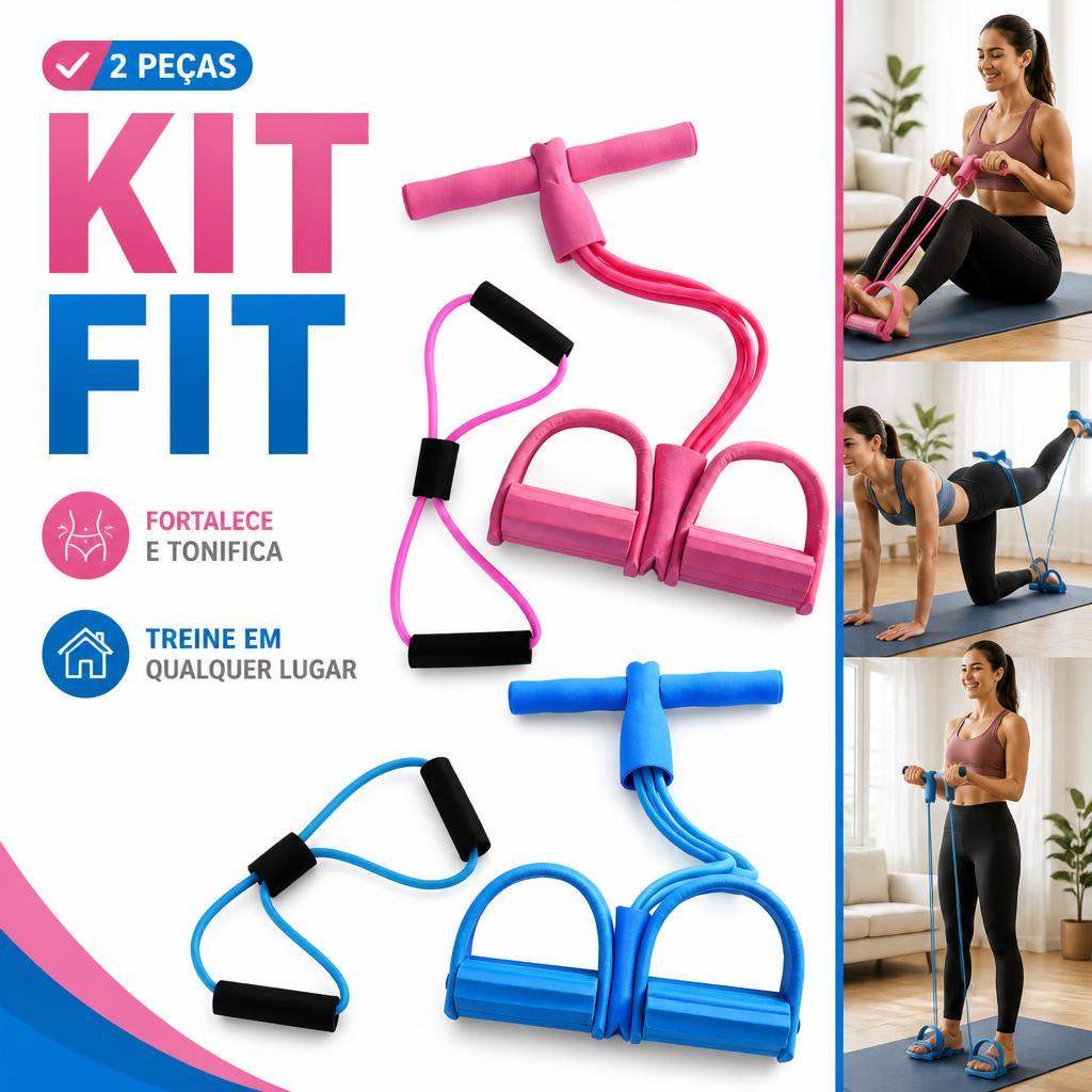 KIT Elástico Extensor Para Exercícios Em 8 + Aparelho Fitness Para Abdominal Ginastica