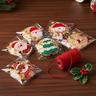 ⚡ 100 Pçs Sacos Autovedantes Transparentes de Natal, Armazenamento de Biscoitos Guloseimas Para Embrulho de Presente