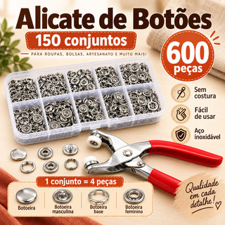 Kit de Alicate Aplicador Para Botao De Metal De Pressao Roupa Bebe C/ 150 botões de roupas