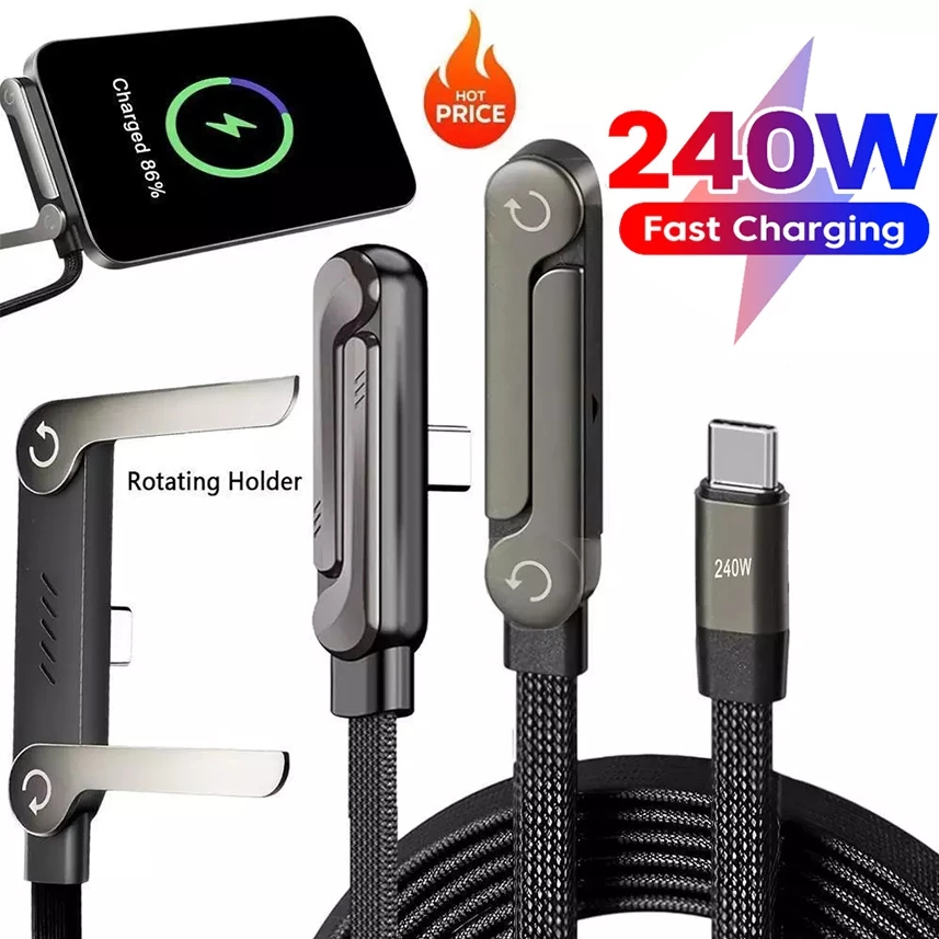 240W De Carregamento Rápido USB A Para Tipo C Cabo 2 Em 1 Suporte Dobrável Telefone De Mesa 1.5M