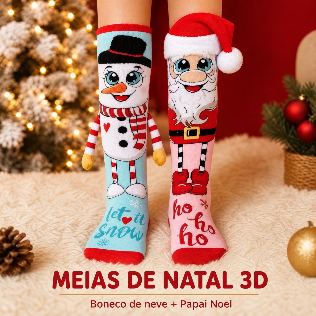 Meia de Natal Cano Alto Infantil Divertida Macio e Confortável  Presente de Natal Menino e Menina