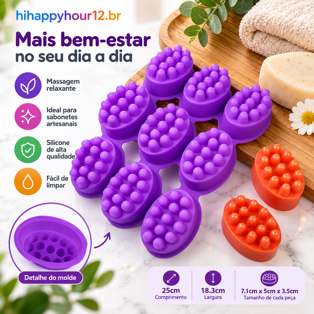 HIHAP 3d Silicone Sabão Molde Massagem Forma Para Terapia Fazendo Ferramenta Oval Spa Artesanato Acessórios